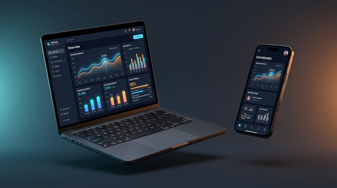 Mockup de visualização de sites responsivos e plataformas criadas pela L&E Tech